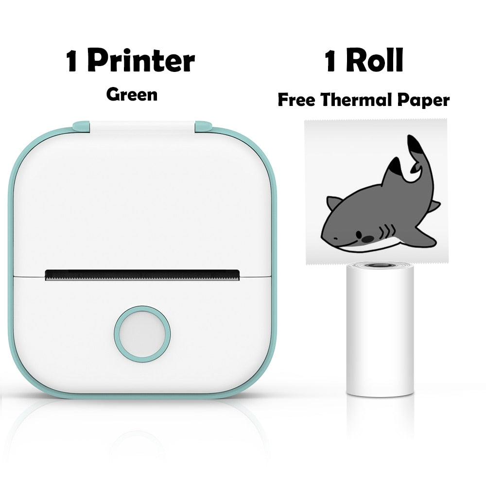 Mini Thermal Wireless T02 Pocket Inkless Printer for Crafting Recipes School Work with Self-adhesive Color White Paper