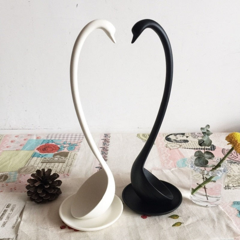 Swan Shaped Soup Ladle Kitchen Spoon White Black Pink Blue Design with Resting Holder
