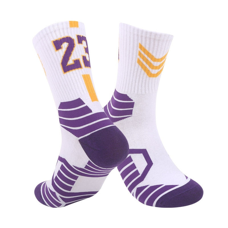 Basketball Running Sneaker Sports Graphic Athletic Player Numbers Team Spirit Colors Crew Socks for Boys, Girls, Men, Women 2 Pack