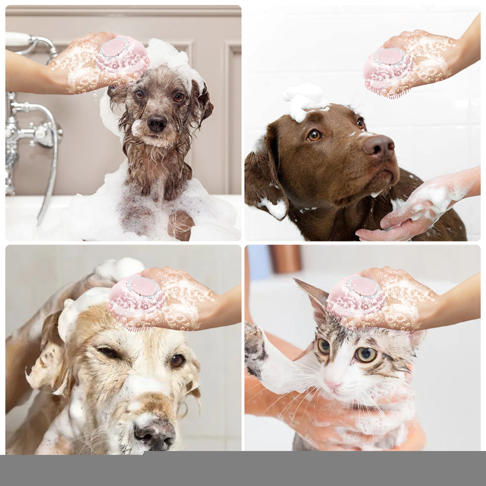 Pet Dog Cat Shampoo Soft Silicone Dispensing Bath Grooming Dog Brush Massager