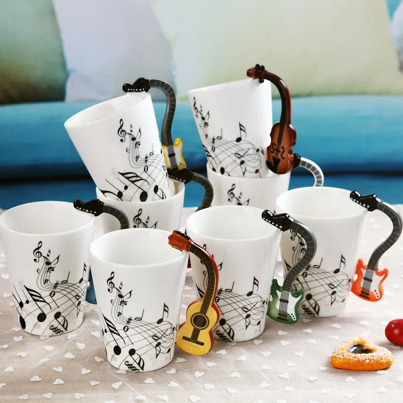 Creative Music Note Violin Piano Guitar Bass Ceramic Novelty Gift Coffee Tea Beverage Mug Cups