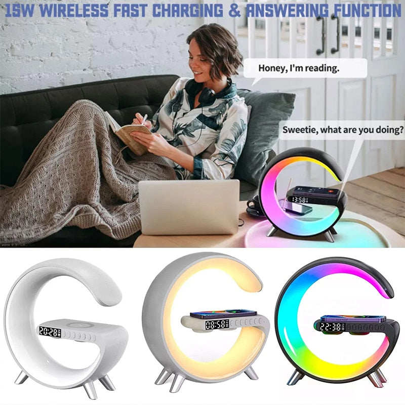 4 in 1 Atmosphere New Intelligent LED Wireless Bluetooth Speaker Alarm Clock I Phone Charger Sleep Assist Smart Sound Music Night Lamp Machine