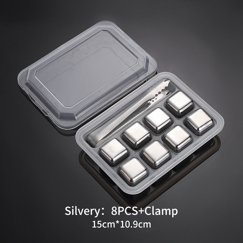 Stainless Steel Ice Cubes Reusable Heart Bullet Round Balls Chilling Stones with Stainless Steel Tong Set