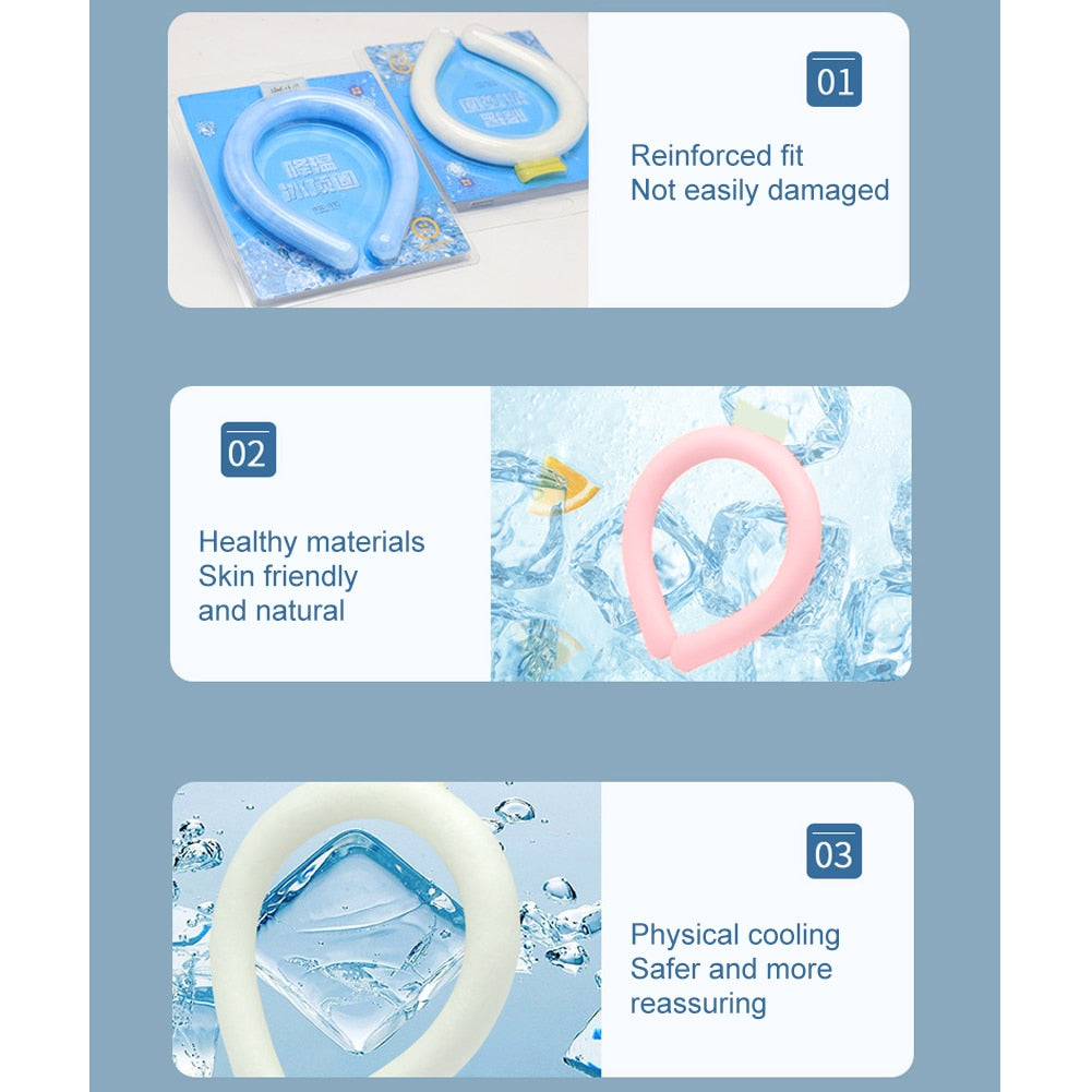 Portable Reuseable Neck Ice Gel Cooling Heat Relief Ring Cushion Tube for Women Men Kids for Summer with Carry Bag