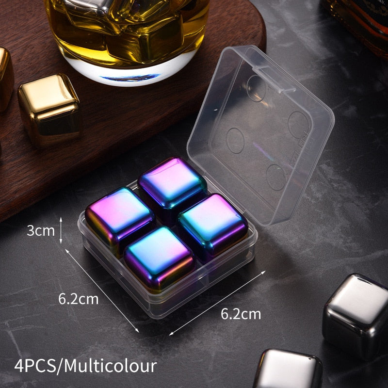Stainless Steel Ice Cubes Reusable Heart Bullet Round Balls Chilling Stones with Stainless Steel Tong Set