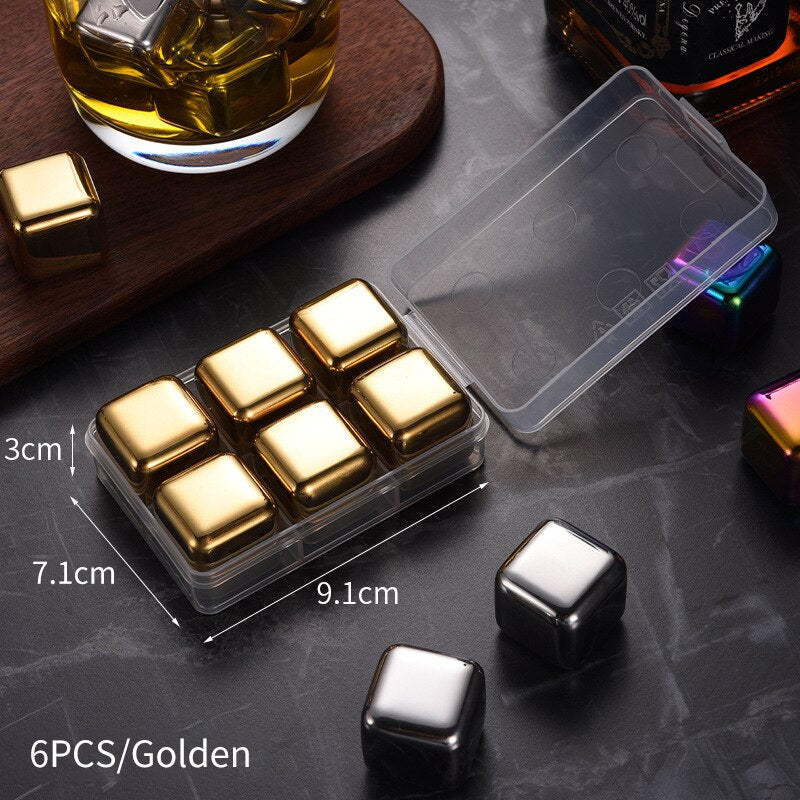Stainless Steel Ice Cubes Reusable Heart Bullet Round Balls Chilling Stones with Stainless Steel Tong Set