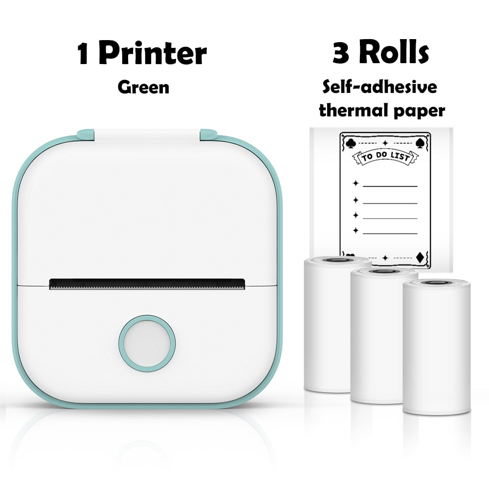 Mini Thermal Wireless T02 Pocket Inkless Printer for Crafting Recipes School Work with Self-adhesive Color White Paper