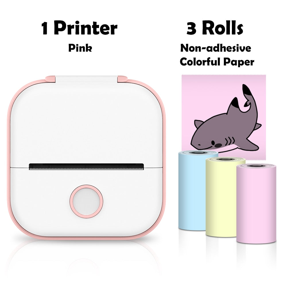 Mini Thermal Wireless T02 Pocket Inkless Printer for Crafting Recipes School Work with Self-adhesive Color White Paper