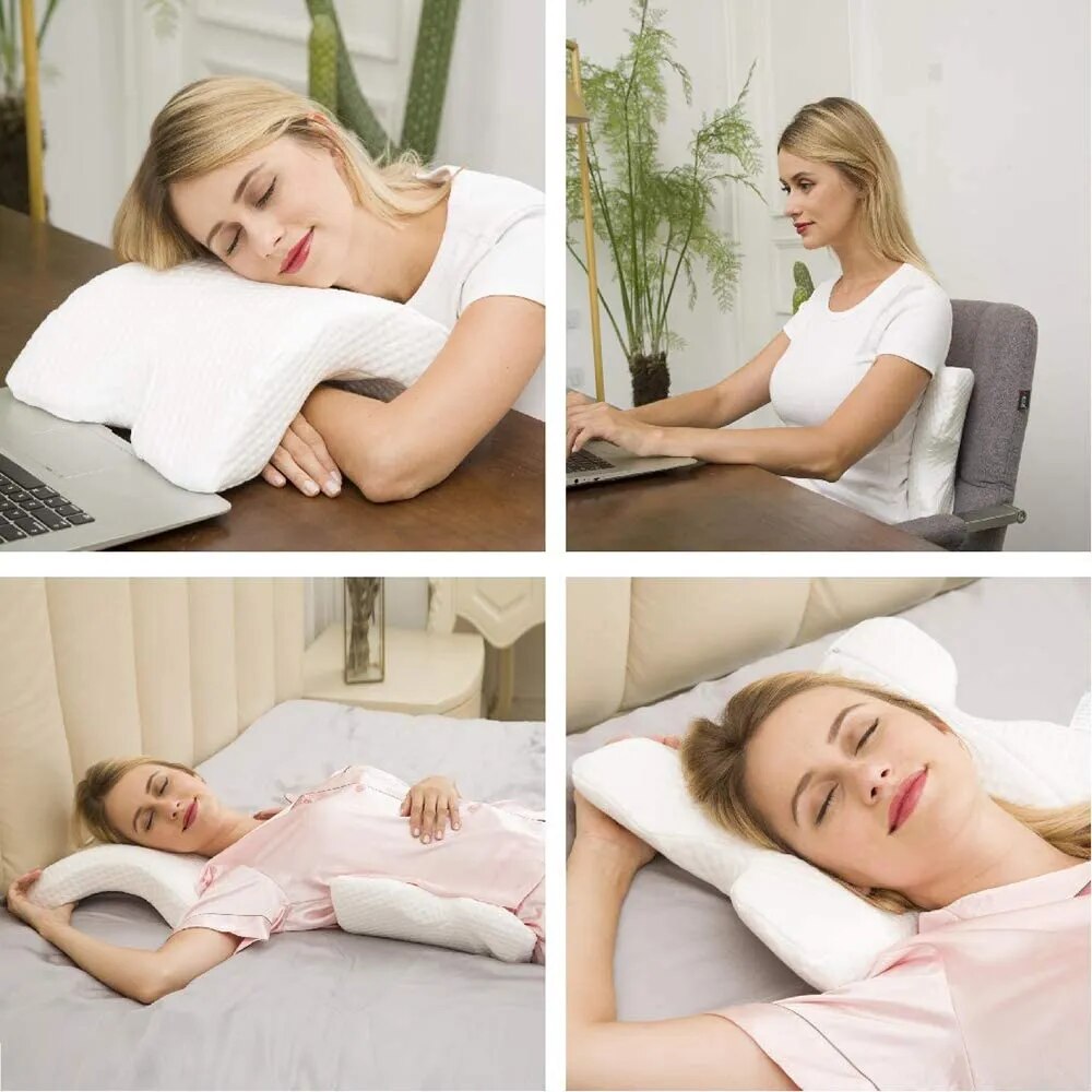 Curved U-Shaped Memory Neck Foam Orthopedic Ergonomic Back Pillow for Sleep and Sitting