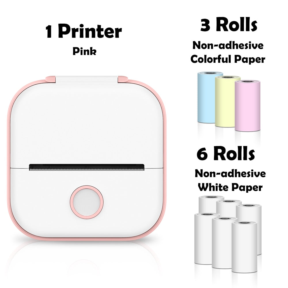 Mini Thermal Wireless T02 Pocket Inkless Printer for Crafting Recipes School Work with Self-adhesive Color White Paper