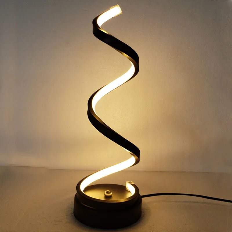 Modern LED Creative Remote Voice Control Touch Dimmable RGB Black Gold White Spiral Desk Bedroom Living Room Modern 3 Setting Color Night Light Table Lamp