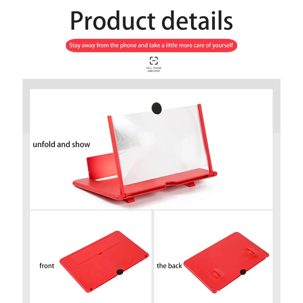 14 Inch 3D HD Mobile Universal Foldable Phone Screen Amplifier Magnifier Projector Screen Stand for Enlarging Movies Video Games Reading Compatible with All Phones