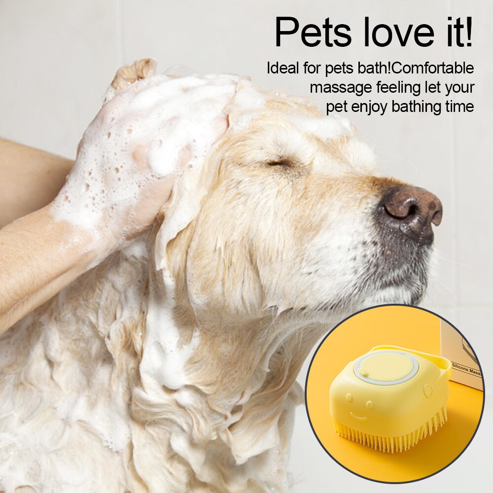 Pet Dog Cat Shampoo Soft Silicone Dispensing Bath Grooming Dog Brush Massager