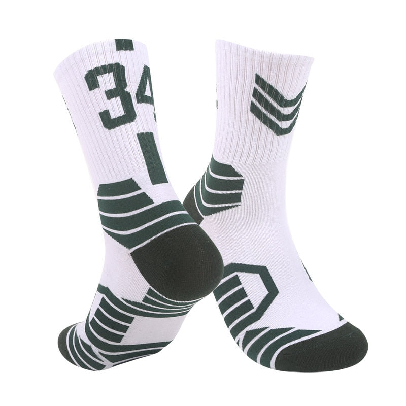 Basketball Running Sneaker Sports Graphic Athletic Player Numbers Team Spirit Colors Crew Socks for Boys, Girls, Men, Women 2 Pack