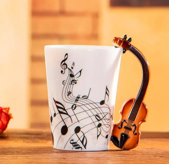 Creative Music Note Violin Piano Guitar Bass Ceramic Novelty Gift Coffee Tea Beverage Mug Cups