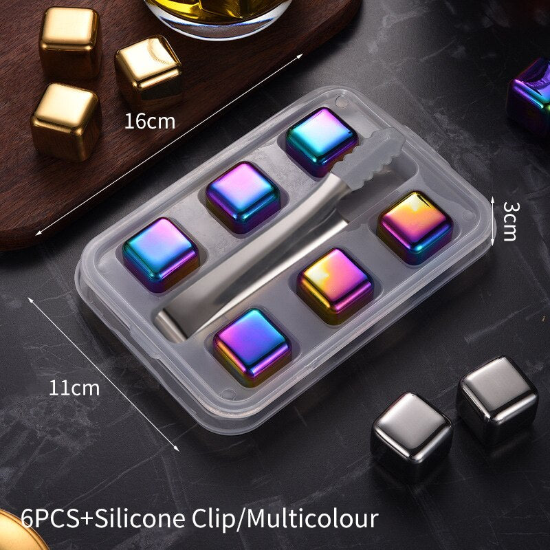 Stainless Steel Ice Cubes Reusable Heart Bullet Round Balls Chilling Stones with Stainless Steel Tong Set