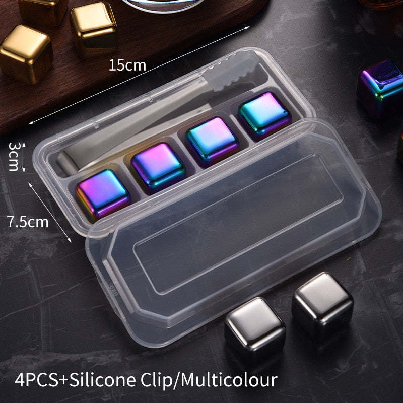 Stainless Steel Ice Cubes Reusable Heart Bullet Round Balls Chilling Stones with Stainless Steel Tong Set