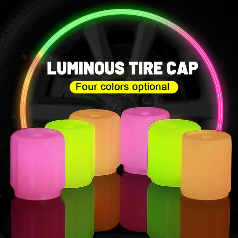 Car Truck Bike Auto Luminous Fluorescent Green Blue Yellow Orange Red Night Glow in the dark Tire Valve Caps for Halloween Auto Decor