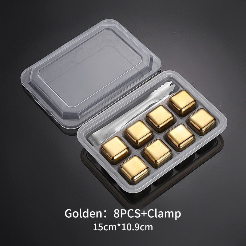 Stainless Steel Ice Cubes Reusable Heart Bullet Round Balls Chilling Stones with Stainless Steel Tong Set