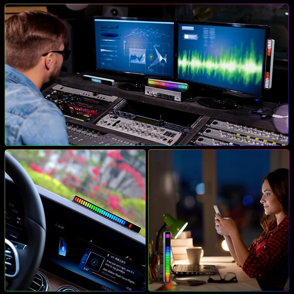 RGB Rechargeable Sound Control Light, Voice-Activated Colorful Synchronous Pickup Music Rhythm Lights, Creative Colorful LED Ambient Light, with 15 Modes Music Sync 32-Bit Audio Spectrum