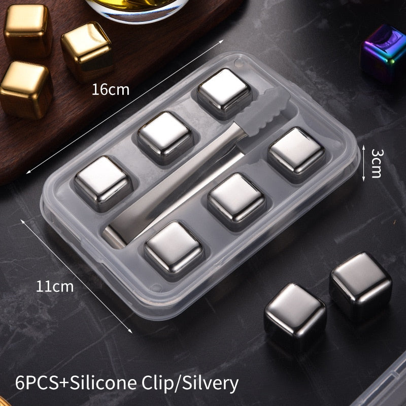 Stainless Steel Ice Cubes Reusable Heart Bullet Round Balls Chilling Stones with Stainless Steel Tong Set