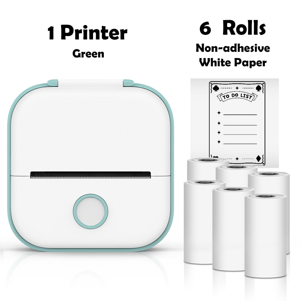 Mini Thermal Wireless T02 Pocket Inkless Printer for Crafting Recipes School Work with Self-adhesive Color White Paper