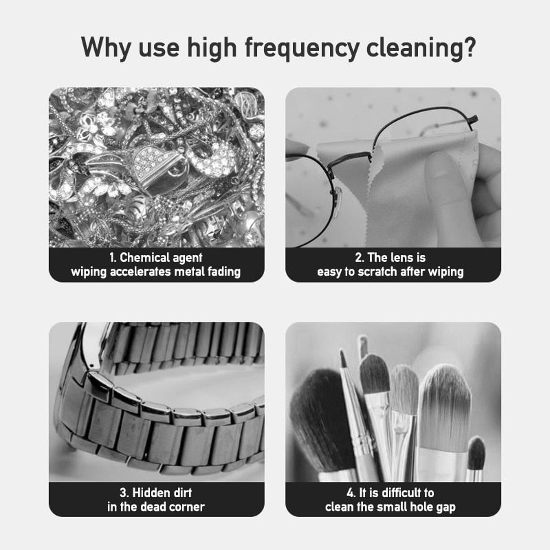 Ultrasonic High Frequency Vibrating Professional Portable Jewelry Eyeglass Retainers Denture Cleaning Machine