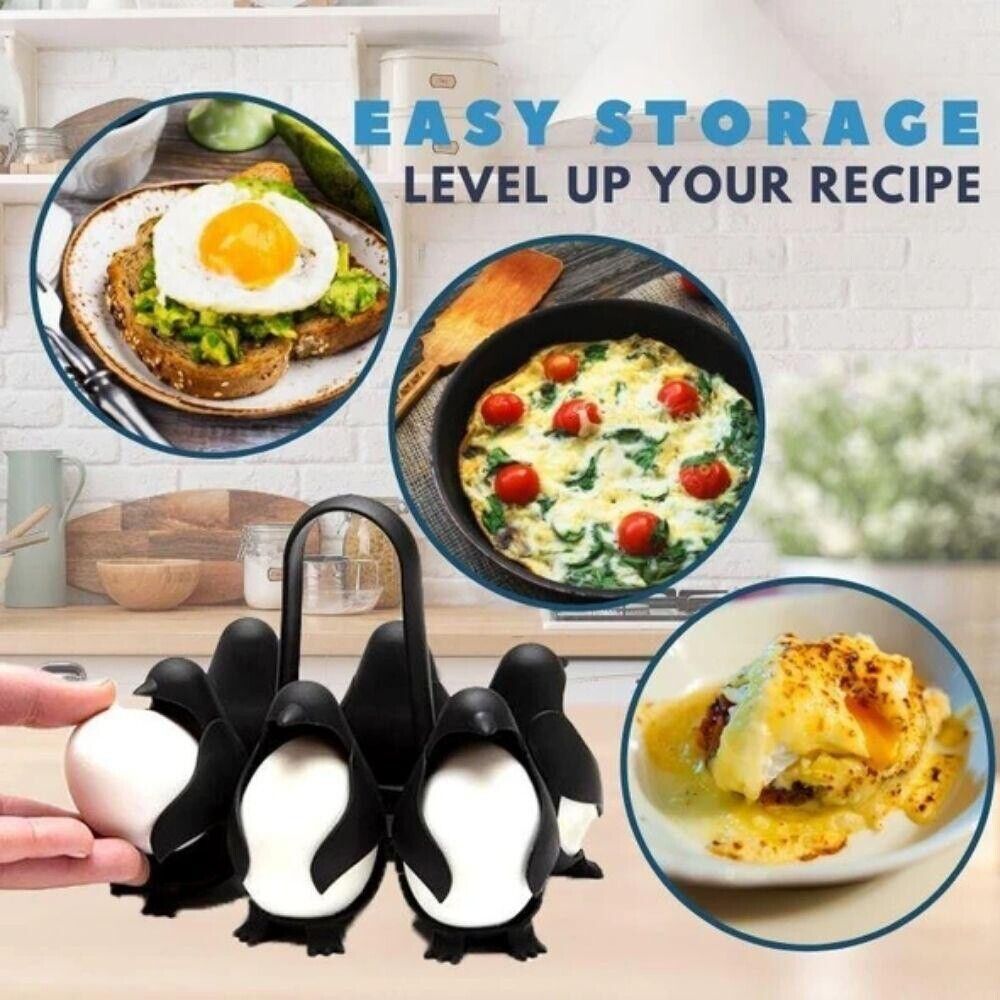 Whimsical Heat-Resistant Egg Rack Holds and Boils Cooks 6 Eggs in Fun Shaped Penguin Gadget