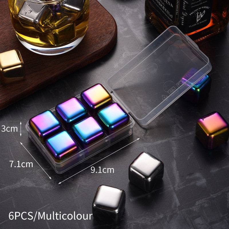 Stainless Steel Ice Cubes Reusable Heart Bullet Round Balls Chilling Stones with Stainless Steel Tong Set