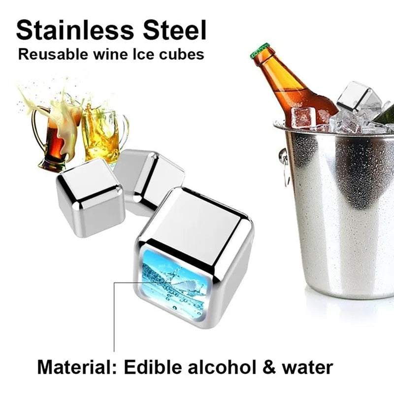 Stainless Steel Ice Cubes Reusable Heart Bullet Round Balls Chilling Stones with Stainless Steel Tong Set