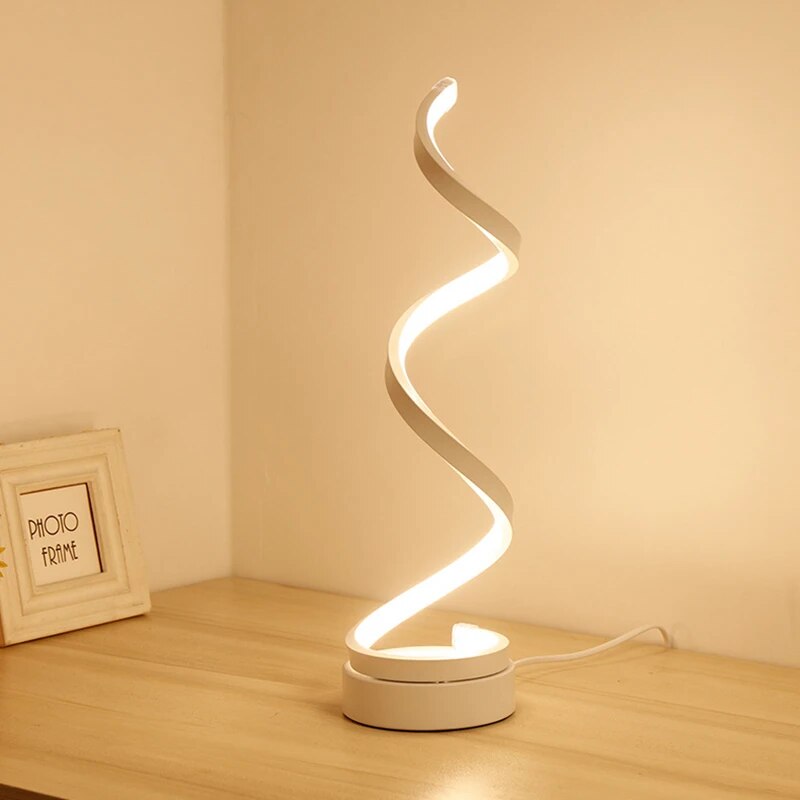 Modern LED Creative Remote Voice Control Touch Dimmable RGB Black Gold White Spiral Desk Bedroom Living Room Modern 3 Setting Color Night Light Table Lamp