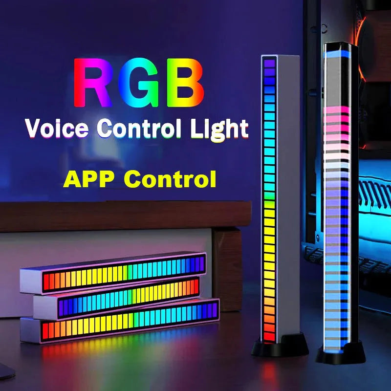 RGB Rechargeable Sound Control Light, Voice-Activated Colorful Synchronous Pickup Music Rhythm Lights, Creative Colorful LED Ambient Light, with 15 Modes Music Sync 32-Bit Audio Spectrum
