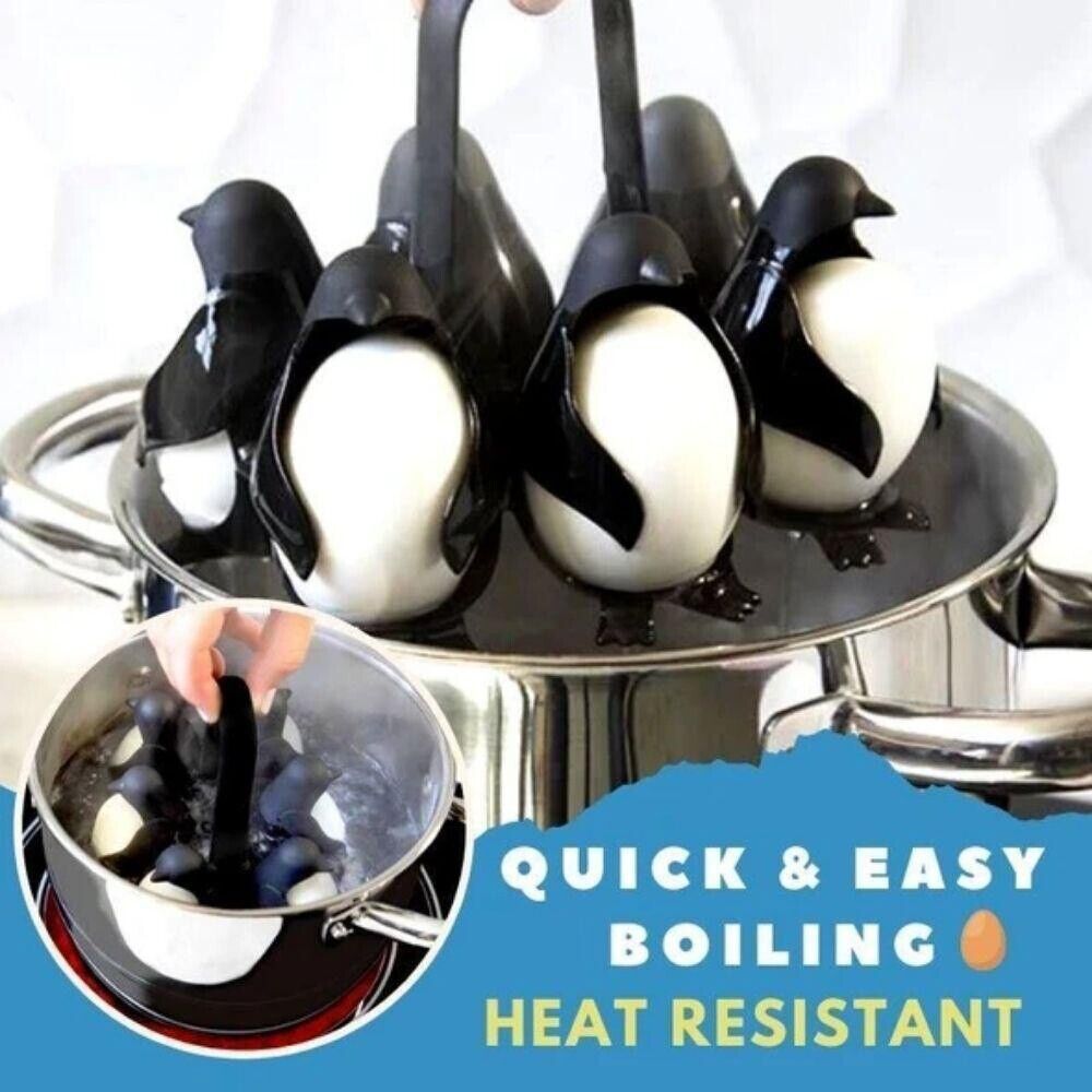 Whimsical Heat-Resistant Egg Rack Holds and Boils Cooks 6 Eggs in Fun Shaped Penguin Gadget