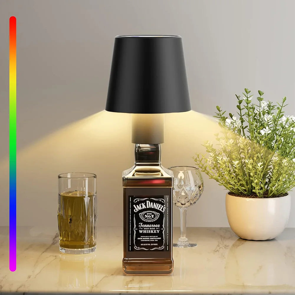 Creative Portable Dimmable Wireless Wine Liquor Bottle Waterproof Touch Desk Lamp with Color Lights for Restaurants Clubs Bars
