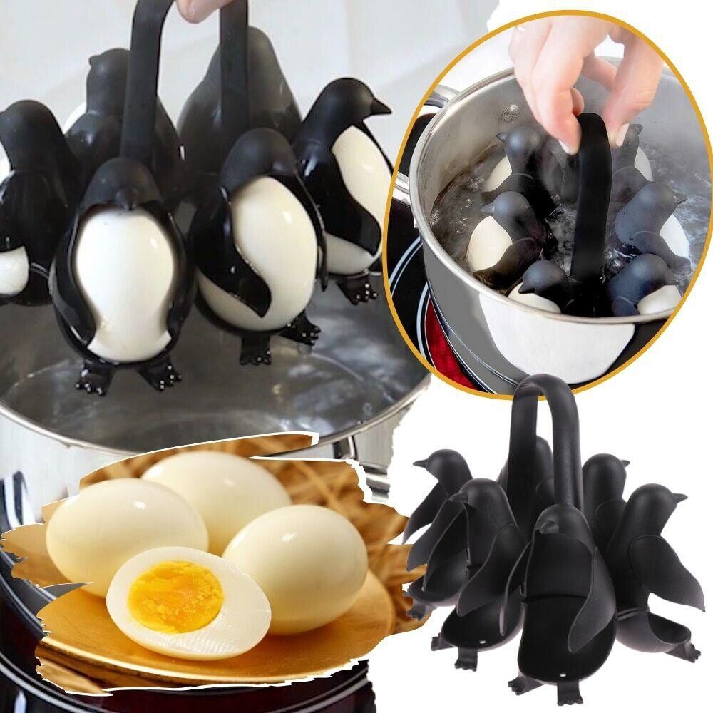 Whimsical Heat-Resistant Egg Rack Holds and Boils Cooks 6 Eggs in Fun Shaped Penguin Gadget