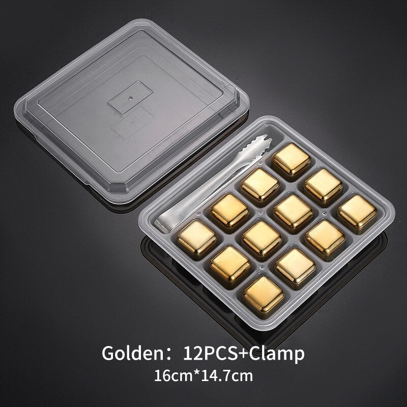 Stainless Steel Ice Cubes Reusable Heart Bullet Round Balls Chilling Stones with Stainless Steel Tong Set