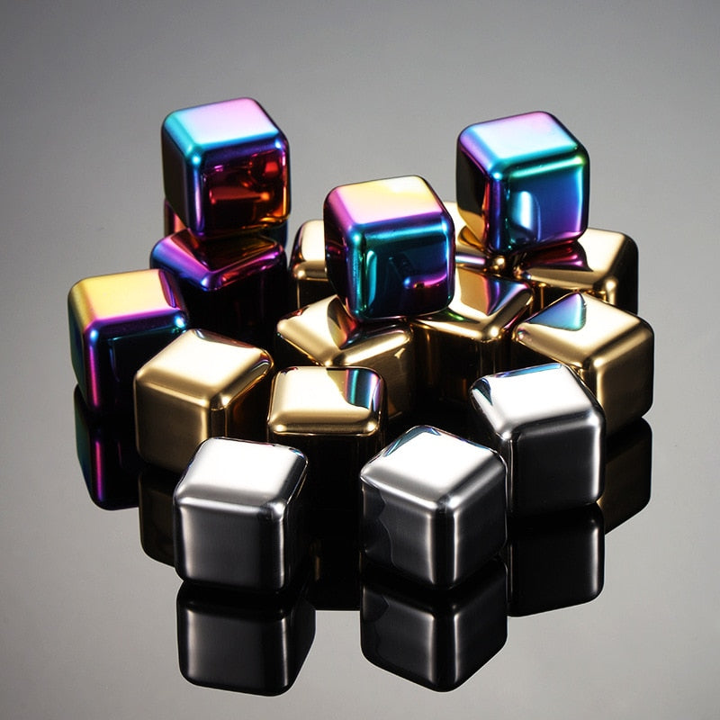 Stainless Steel Ice Cubes Reusable Heart Bullet Round Balls Chilling Stones with Stainless Steel Tong Set
