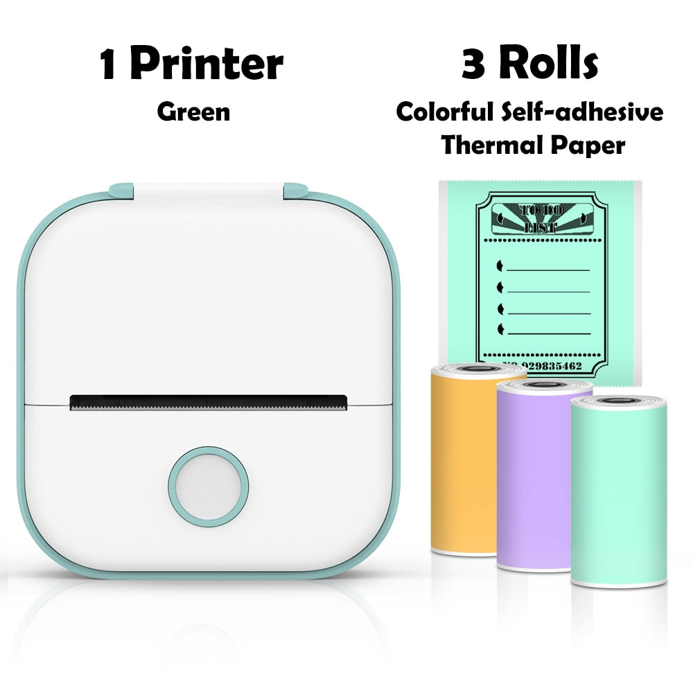 Mini Thermal Wireless T02 Pocket Inkless Printer for Crafting Recipes School Work with Self-adhesive Color White Paper