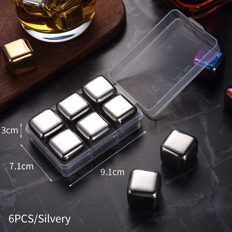 Stainless Steel Ice Cubes Reusable Heart Bullet Round Balls Chilling Stones with Stainless Steel Tong Set