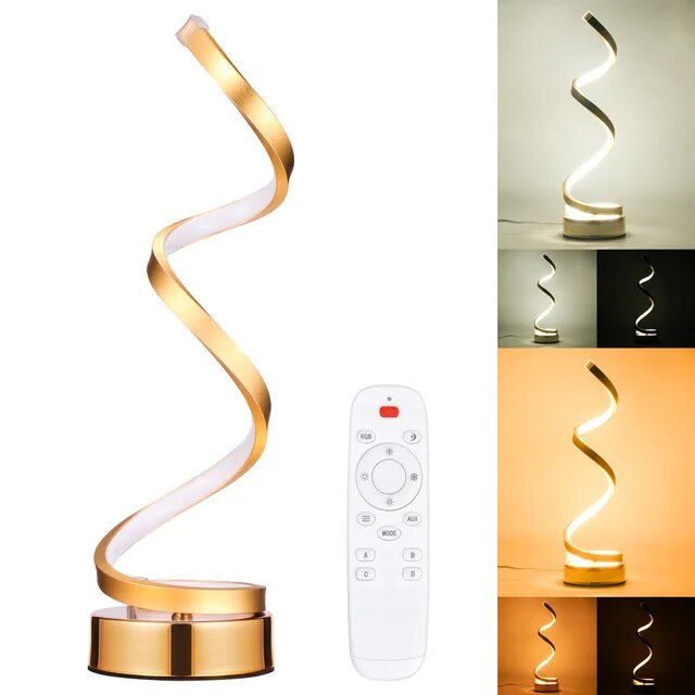 Modern LED Creative Remote Voice Control Touch Dimmable RGB Black Gold White Spiral Desk Bedroom Living Room Modern 3 Setting Color Night Light Table Lamp