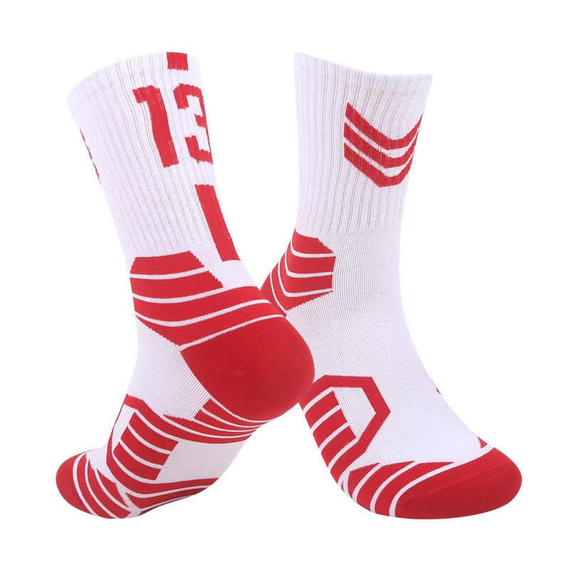 Basketball Running Sneaker Sports Graphic Athletic Player Numbers Team Spirit Colors Crew Socks for Boys, Girls, Men, Women 2 Pack