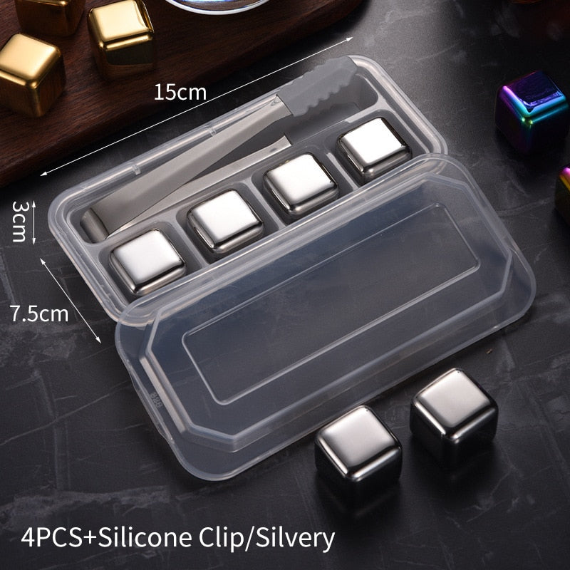Stainless Steel Ice Cubes Reusable Heart Bullet Round Balls Chilling Stones with Stainless Steel Tong Set