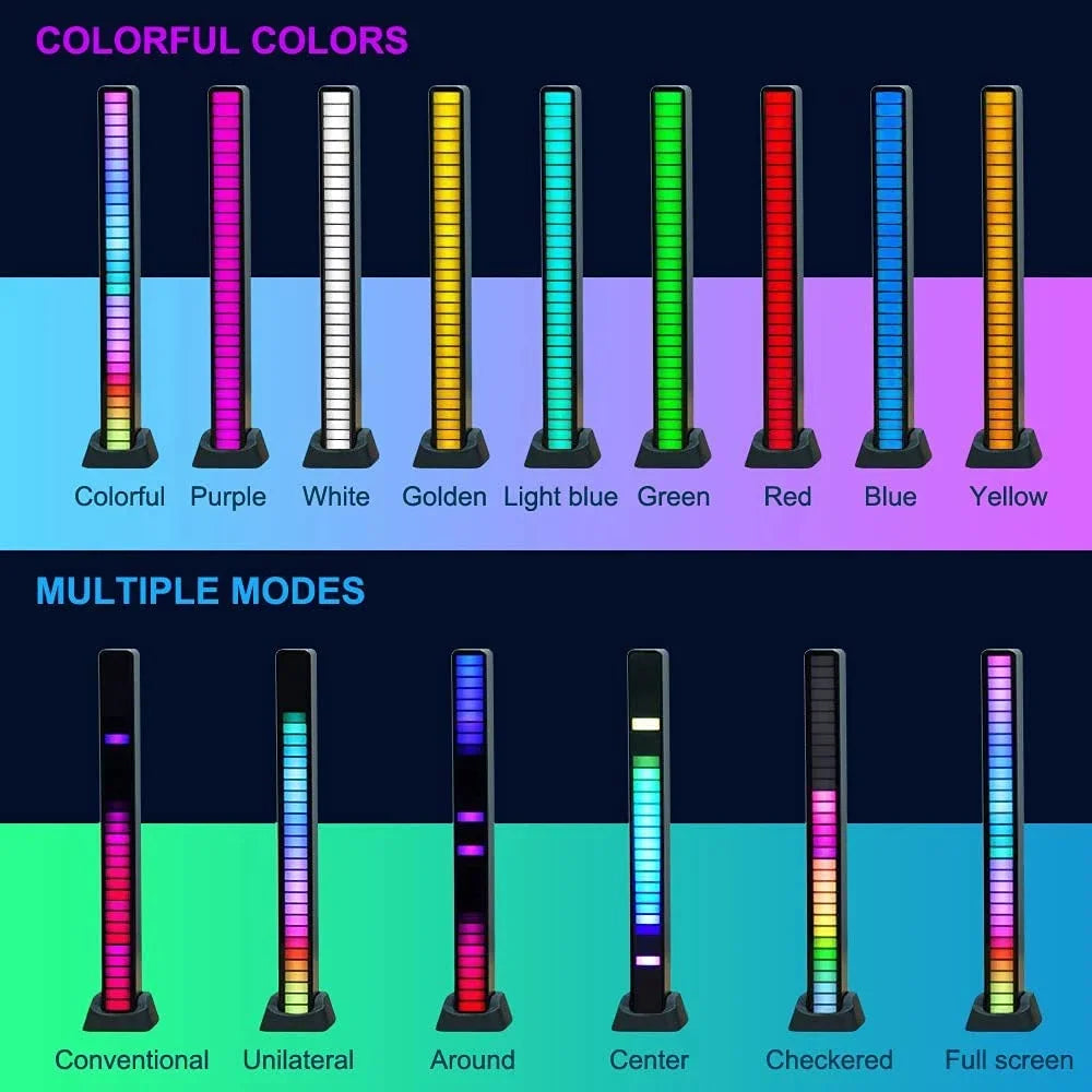 RGB Rechargeable Sound Control Light, Voice-Activated Colorful Synchronous Pickup Music Rhythm Lights, Creative Colorful LED Ambient Light, with 15 Modes Music Sync 32-Bit Audio Spectrum