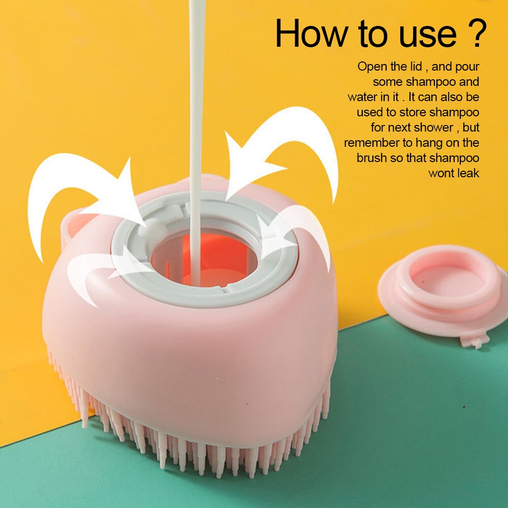 Pet Dog Cat Shampoo Soft Silicone Dispensing Bath Grooming Dog Brush Massager