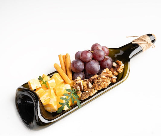 Unique Black Wine Bottle Shaped Ceramic Glass Serving Party Food Cheese Fruit Tray Platters for Partys