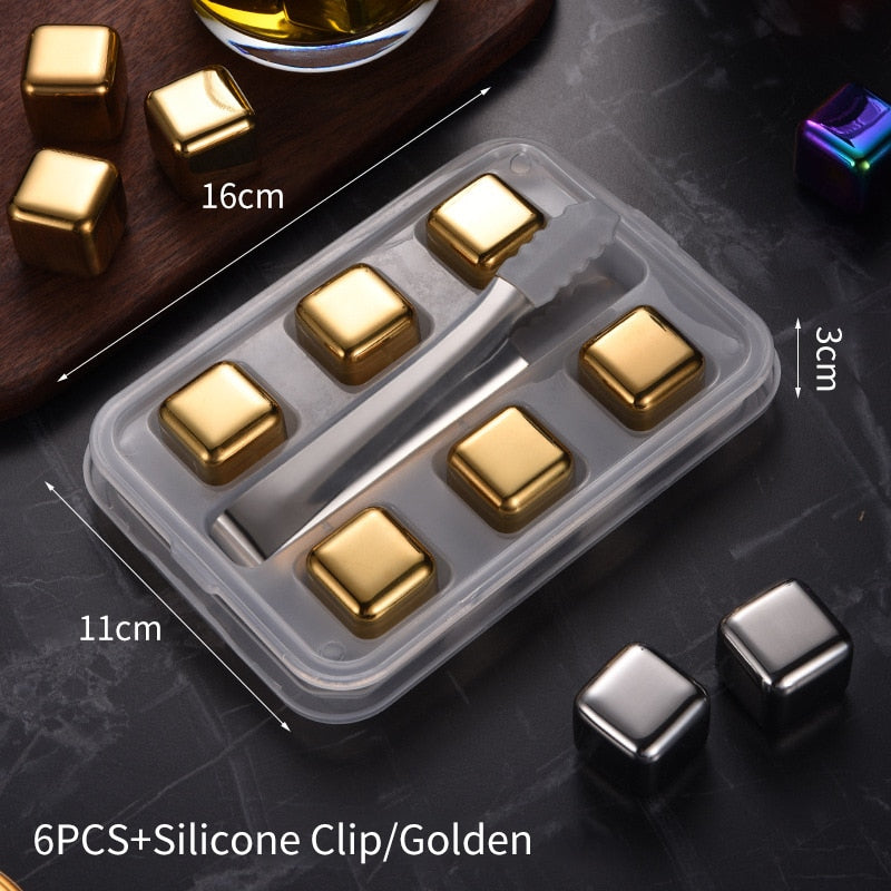 Stainless Steel Ice Cubes Reusable Heart Bullet Round Balls Chilling Stones with Stainless Steel Tong Set