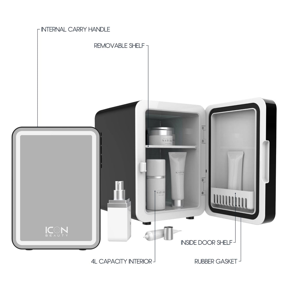 Beauty LED Makeup Skincare Food Snacks Drinks Mirror Mini Portable Fridge for Kitchen Room with Touch-Control Light