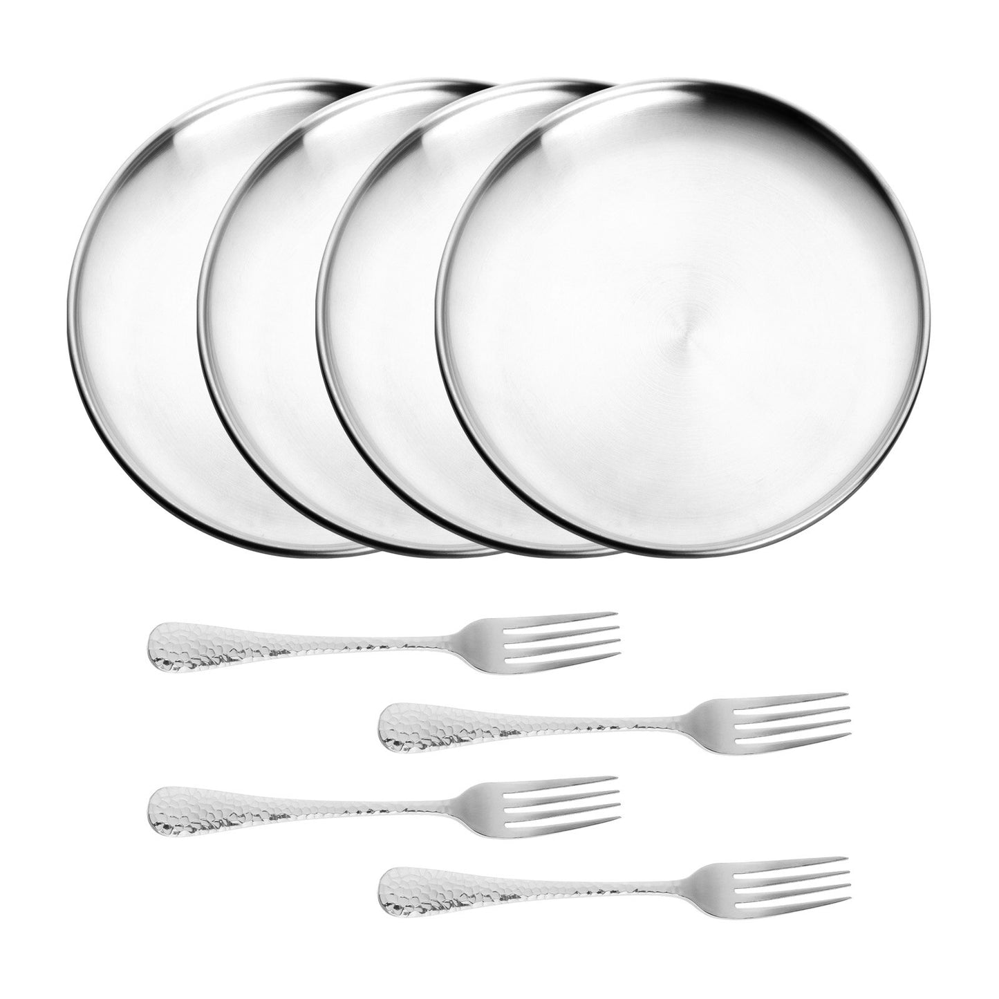 2-8PC Stainless Steel Rainbow Dinner Plates Cookware with Matching Utensils