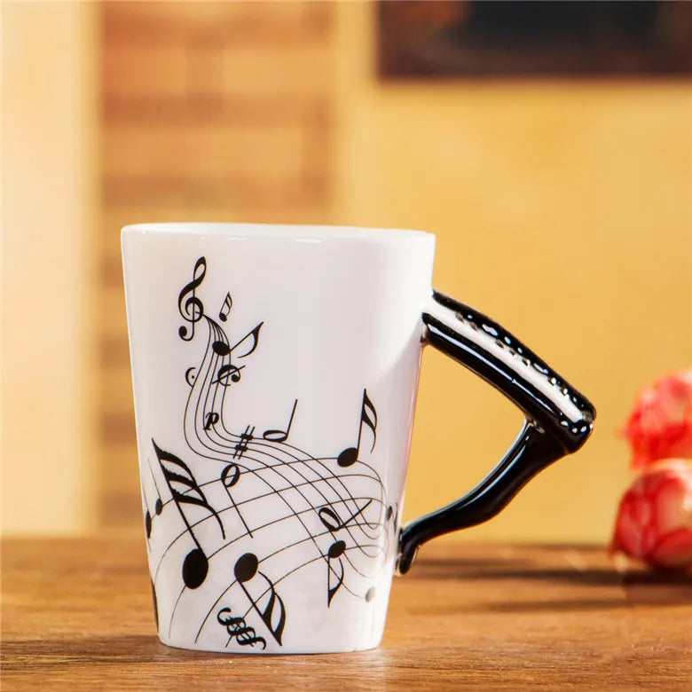 Creative Music Note Violin Piano Guitar Bass Ceramic Novelty Gift Coffee Tea Beverage Mug Cups