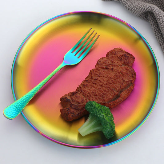 2-8PC Stainless Steel Rainbow Dinner Plates Cookware with Matching Utensils